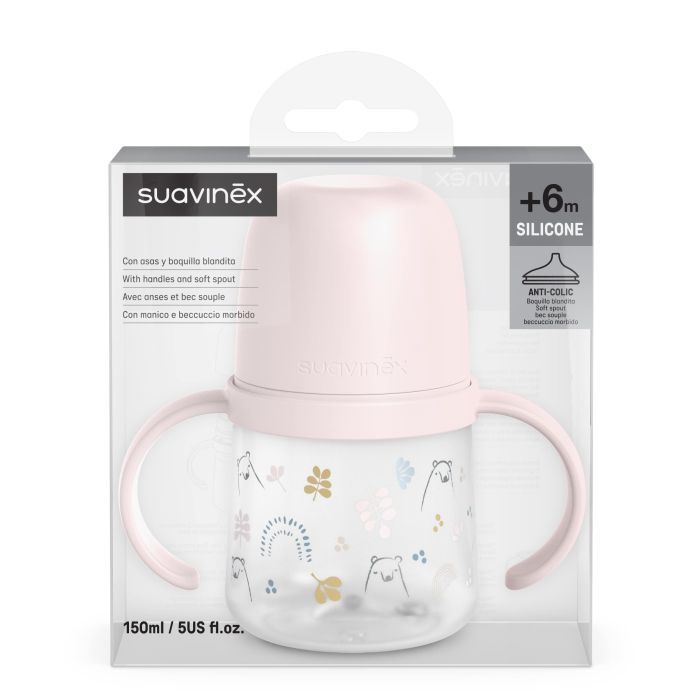 Поильник-непроливайка Suavinex Bear family чашка с силиконовым носиком, 150 мл,+6 мес., розовая (308675) изображение 3