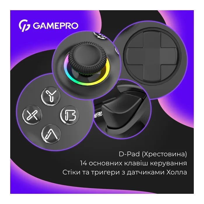 Геймпад GamePro GPX13W 2.4G/BT 5.1/USB/PC/iOS/Android RGB White (GPX13W) изображение 9
