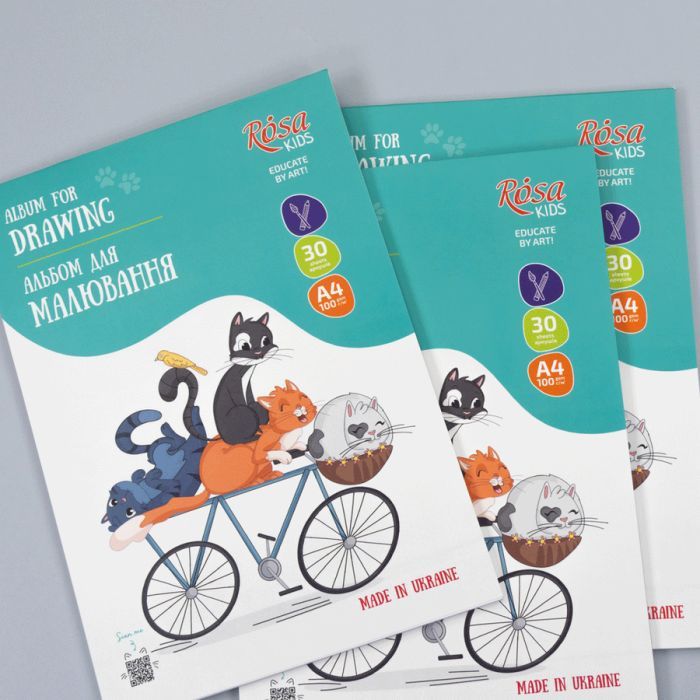 Альбом для рисования Rosa Kids склейка Cats on a Вicycle А4 30 листов (4823098543022) изображение 3