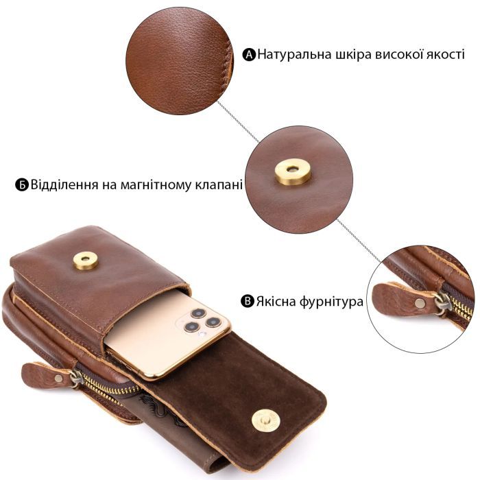 Сумка Vintage Поясная мужская Коричневая (20417) изображение 5