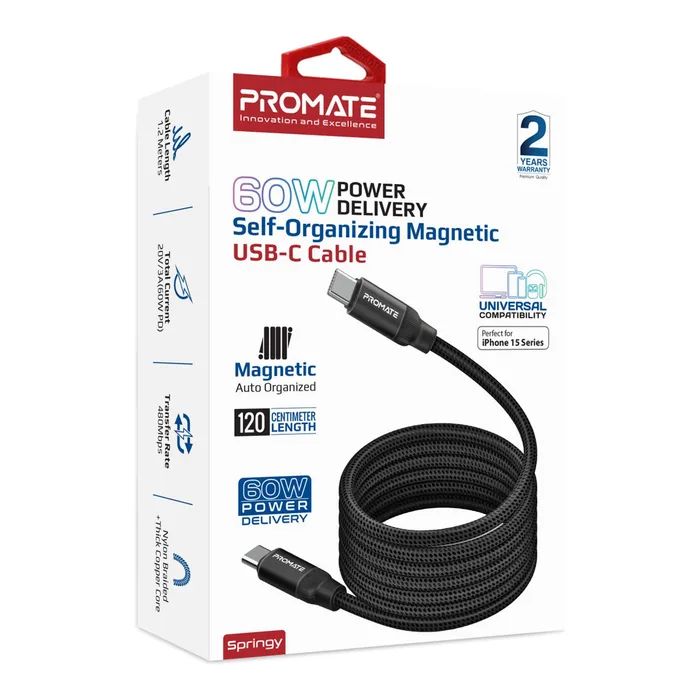 Дата кабель USB-C to USB-C springy.blue Promate (springy.blue) изображение 2