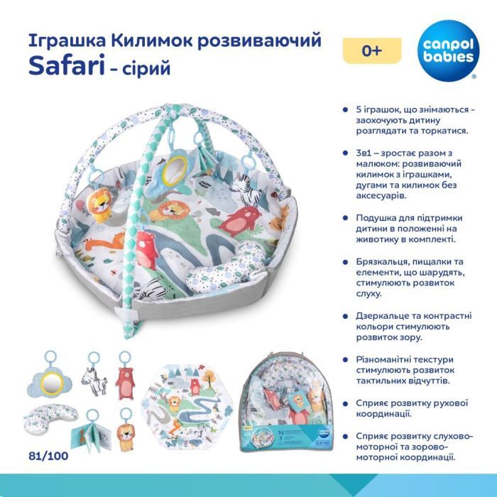 Детский коврик Canpol 0 Safari - серый (81/100) изображение 2