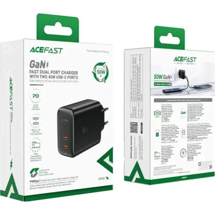 Зарядний пристрій Acefast 2xUSB 50W (USB-C+USB-C) Gan A29 Fast Charger Black (6974316281443) зображення 5