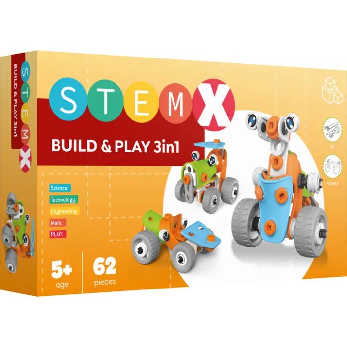 Конструктор Stem с болтами Build&Play 3 в 1 на 62 детали (3858894673261)