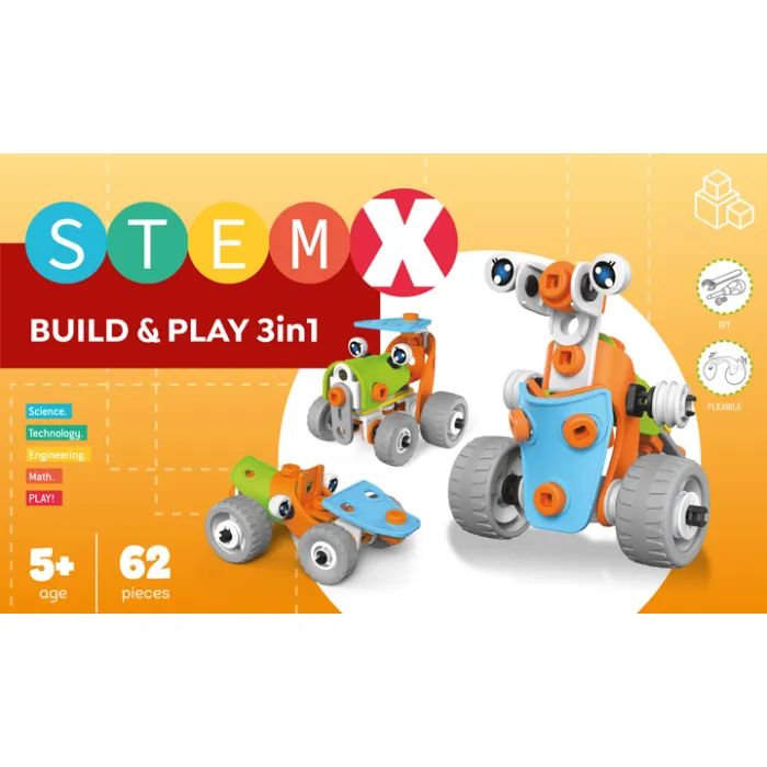 Конструктор Stem с болтами Build&Play 3 в 1 на 62 детали (3858894673261) изображение 5