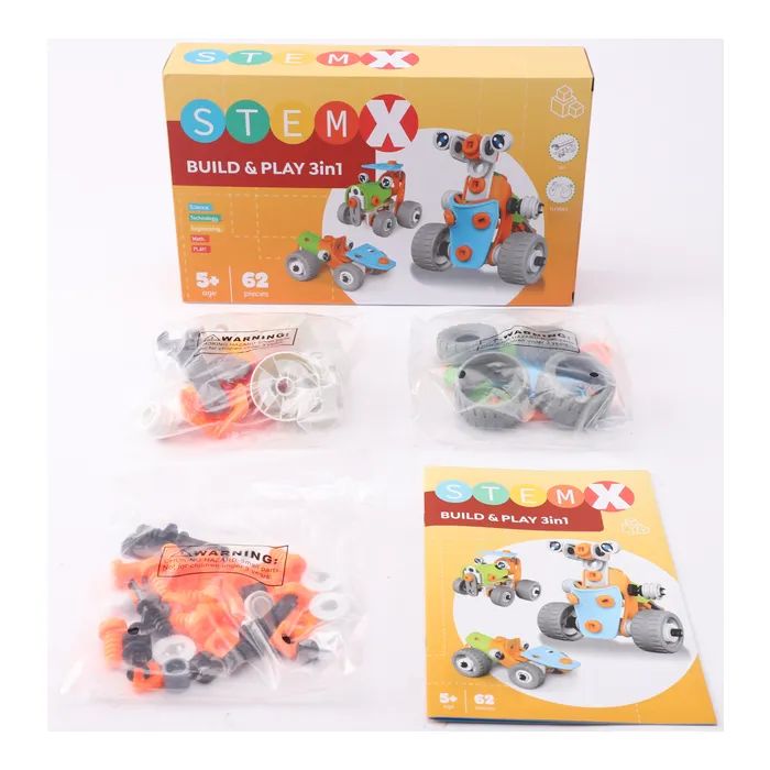 Конструктор Stem с болтами Build&Play 3 в 1 на 62 детали (3858894673261) изображение 6