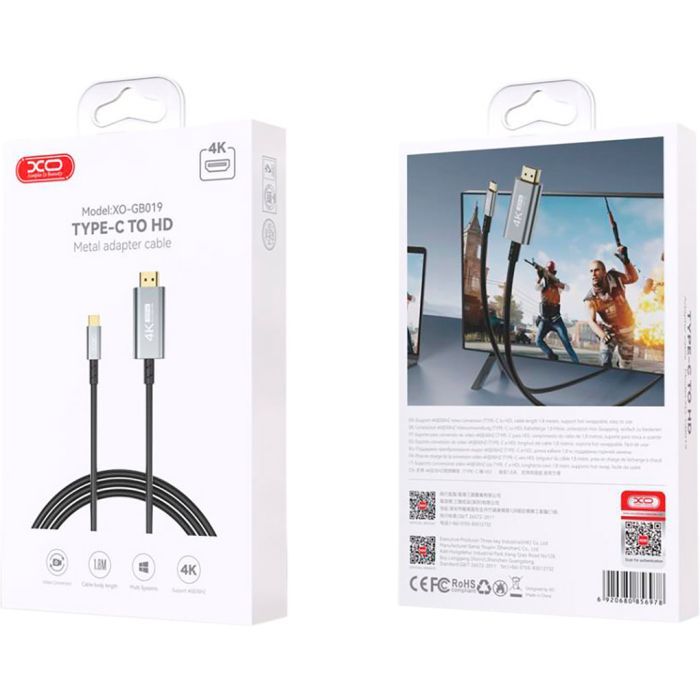Кабель мультимедийный USB-C to HDMI 1.8m GB019-CHDMI XO (GB019-CHDMI.tranish) изображение 3