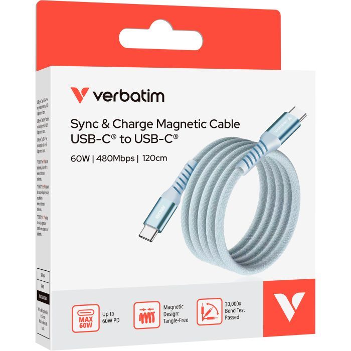 Дата кабель USB-C to USB-C 1.2m Magnetic 60W blue Verbatim (31852) зображення 4