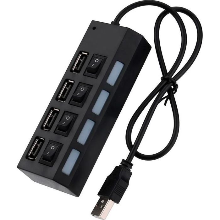 Концентратор Voltronic USB 2.0 to 4xUSB with switches black (YT-HWS4HS-B)