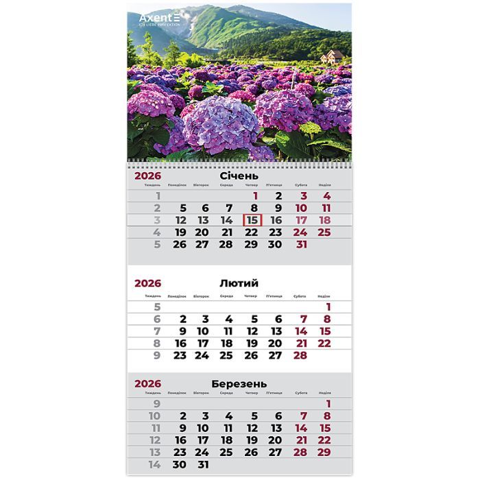 Календар Axent настінний квартальний на 2026 р.Gardens 3 (8801-26-6-A) зображення 2