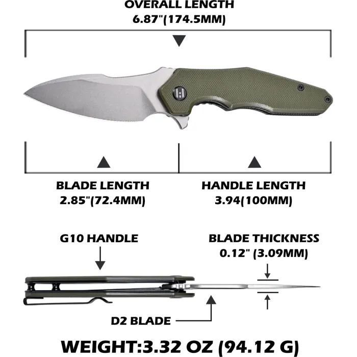 Нож Hightron Mini Ventura, D2, G10, зелений, сталевий stonewash клинок (HK05GRNS) изображение 11