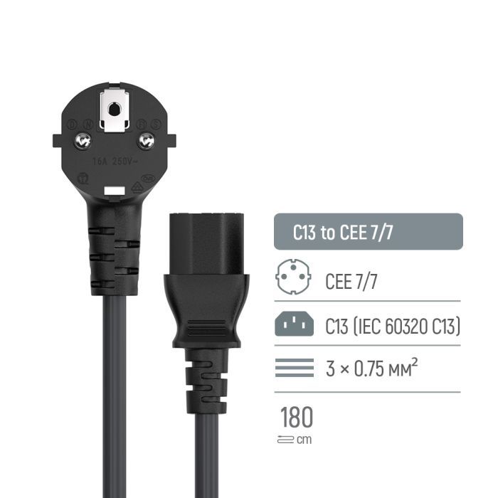 Кабель питания C13 1.8m black ColorWay (CW-CBP082-BK) изображение 6