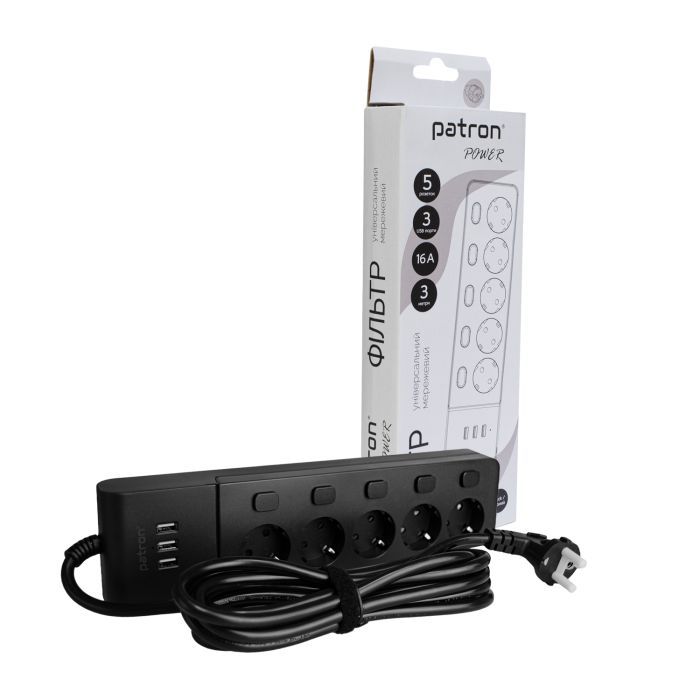 Мережевий фільтр живлення Patron SP1653-USB (EXT-PN-SP-1653-USB) зображення 3