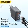 Зарядний пристрій Essager 2xUSB-C + 1xUSB 65W GaN black (ECT2CA-JZB01-Z) зображення 2