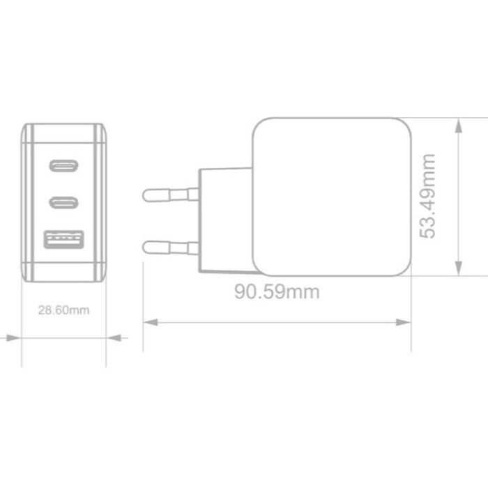 Зарядний пристрій Essager 2xUSB-C + 1xUSB 65W GaN black (ECT2CA-JZB01-Z) зображення 3