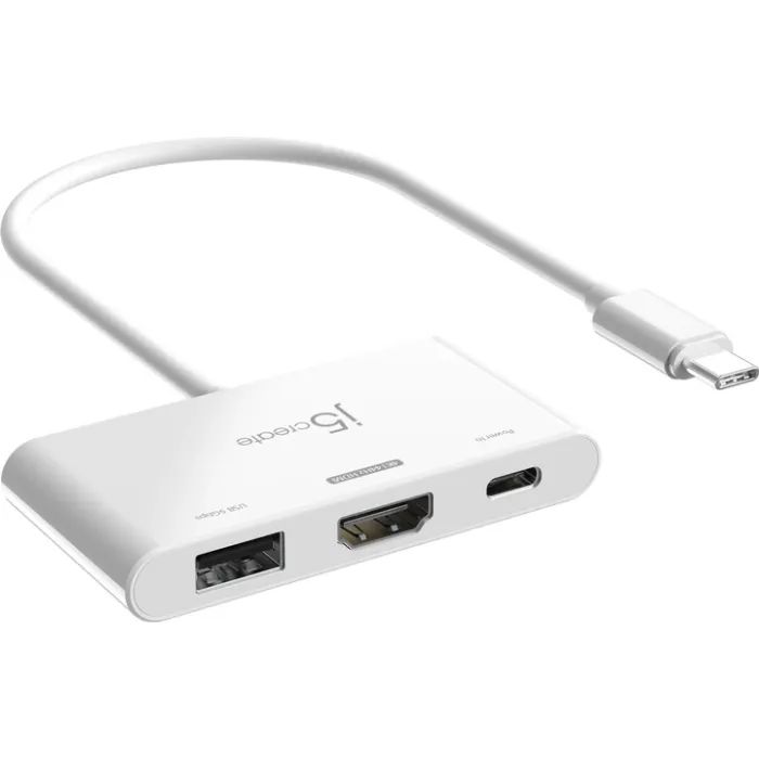 Концентратор J5create USB-C 3-in-1 HDMI + USB + USB-C PD white (JCA399-N)