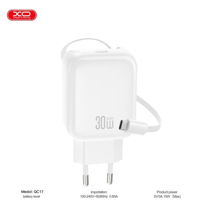 Зарядное устройство XO 1xUSB-C PD30W GaN + cable USB-C to USB-C (XO-QC17) изображение 4
