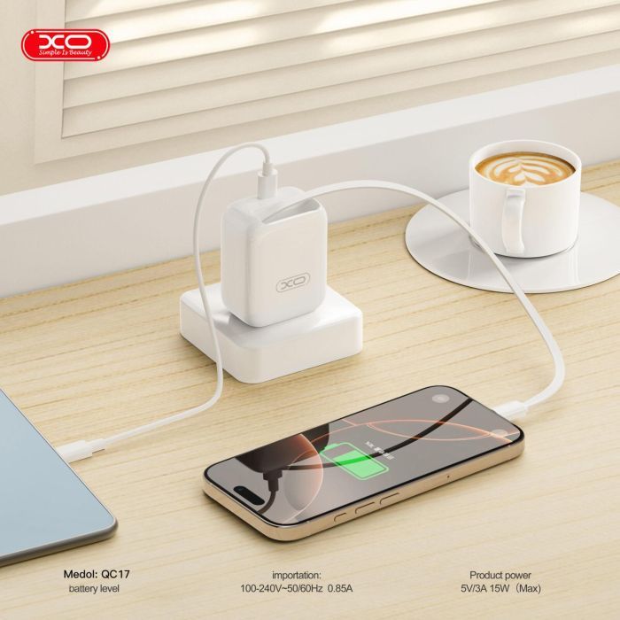 Зарядное устройство XO 1xUSB-C PD30W GaN + cable USB-C to USB-C (XO-QC17) изображение 6