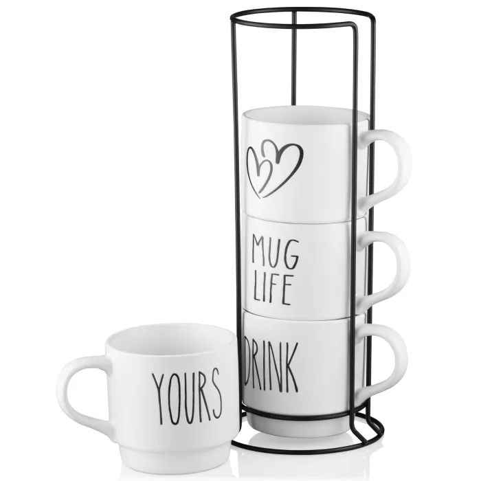 Набор чашек Ardesto 320мл, 4шт, кераміка, метал, білий (AR3095S)