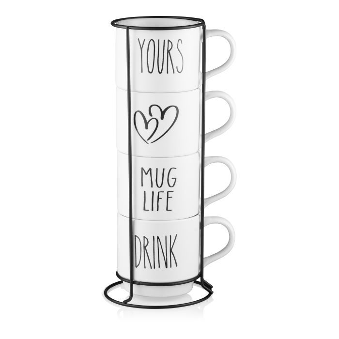 Набор чашек Ardesto 320мл, 4шт, кераміка, метал, білий (AR3095S) изображение 2