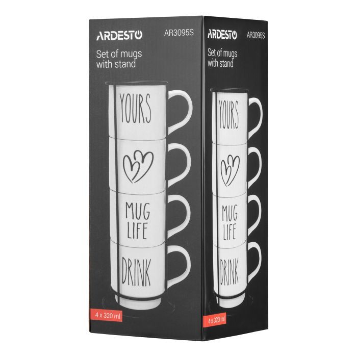 Набор чашек Ardesto 320мл, 4шт, кераміка, метал, білий (AR3095S) изображение 8