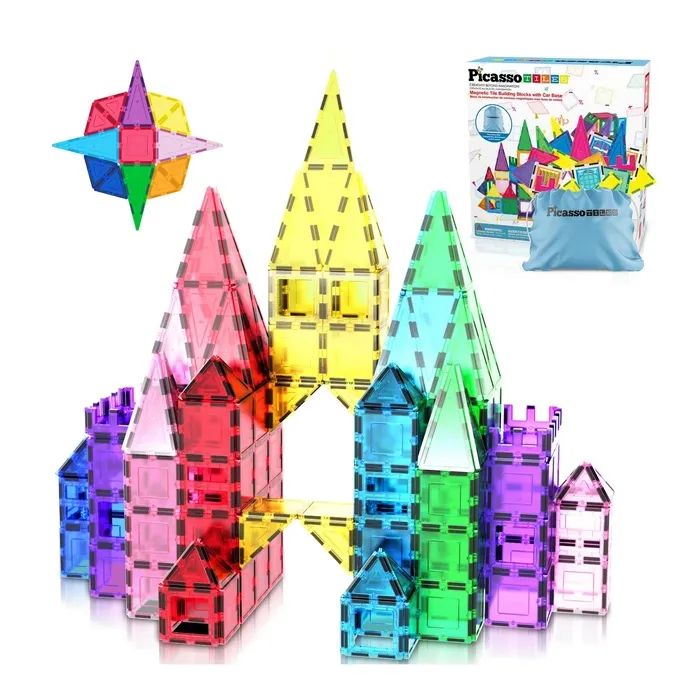 Конструктор Picasso магнитный Tiles The Building Blocks With Car 61 деталь (817338028244) изображение 3