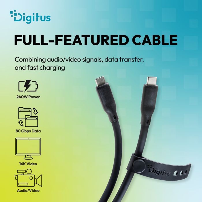 Дата кабель USB-C to USB-C 1.5m USB4 2.0 80G 240W 16K silicone black Digitus (AK-300350-015-S) изображение 6