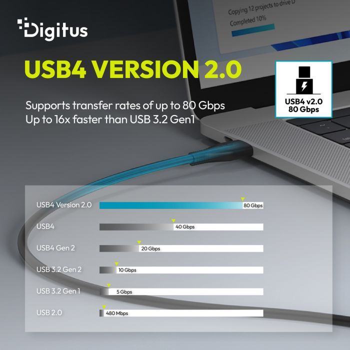 Дата кабель USB-C to USB-C 1.5m USB4 2.0 80G 240W 16K silicone black Digitus (AK-300350-015-S) изображение 9