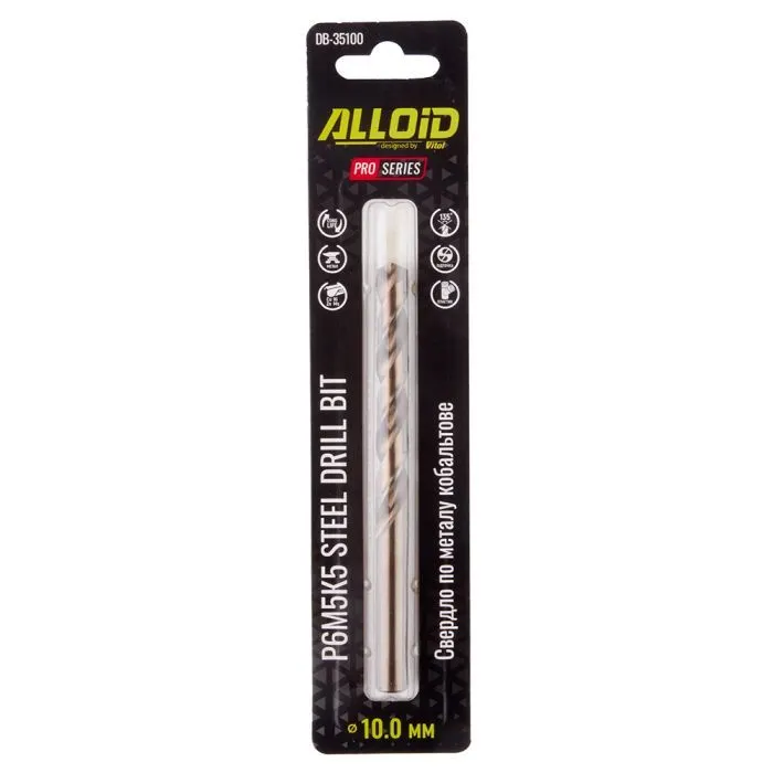Сверло Alloid Pro, по металлу, кобальтовое, 10.0мм, Р6М5К5 (DB-35100) изображение 2