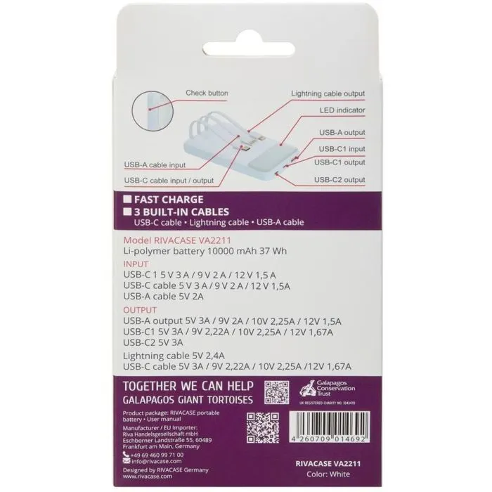 Батарея универсальная RivaCase 10000mA, 22.5W, QC/PD, white (RIVAPOWER VA2211 (White)) изображение 12
