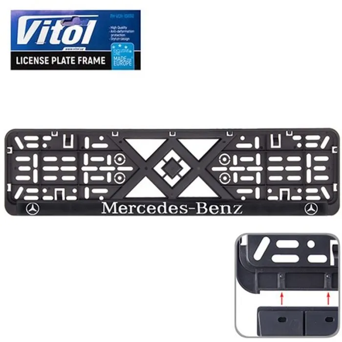 Рамка номерного знака Vitol з рельєфним написом MERCEDES (RN-VCH-15650-SR-MR-BN)