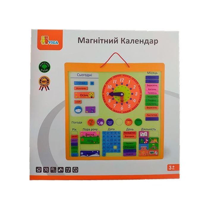 Ігровий набір Viga Toys Магнітний календар з годинником, на українській мові (50377U)