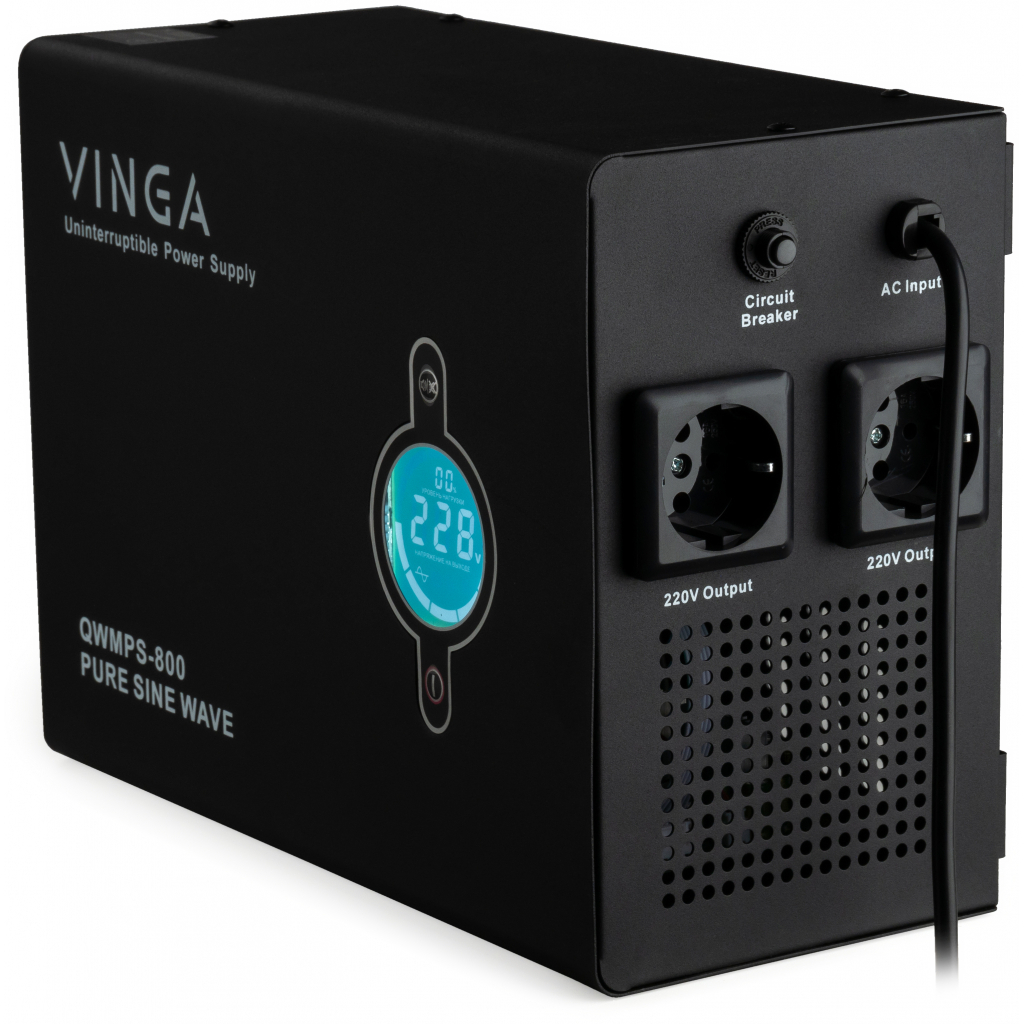Пристрій безперебійного живлення Vinga QWMPS-800 800VA LCD (QWMPS-800) зображення 4