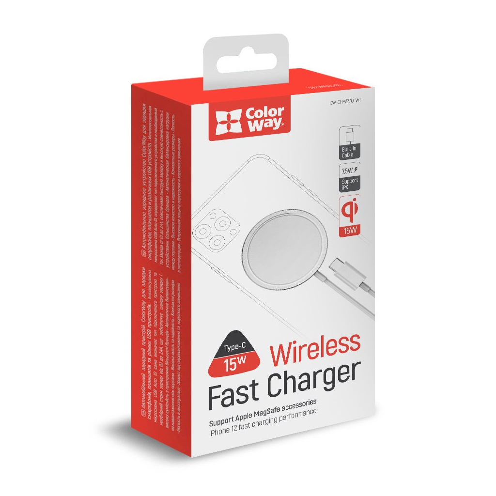 Зарядний пристрій ColorWay MagSafe Charger 15W (White) (CW-CHW27Q-WT) зображення 5