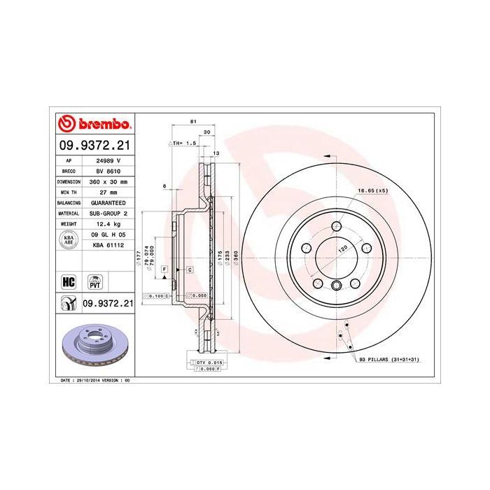 Гальмівний диск Brembo 09.9372.21