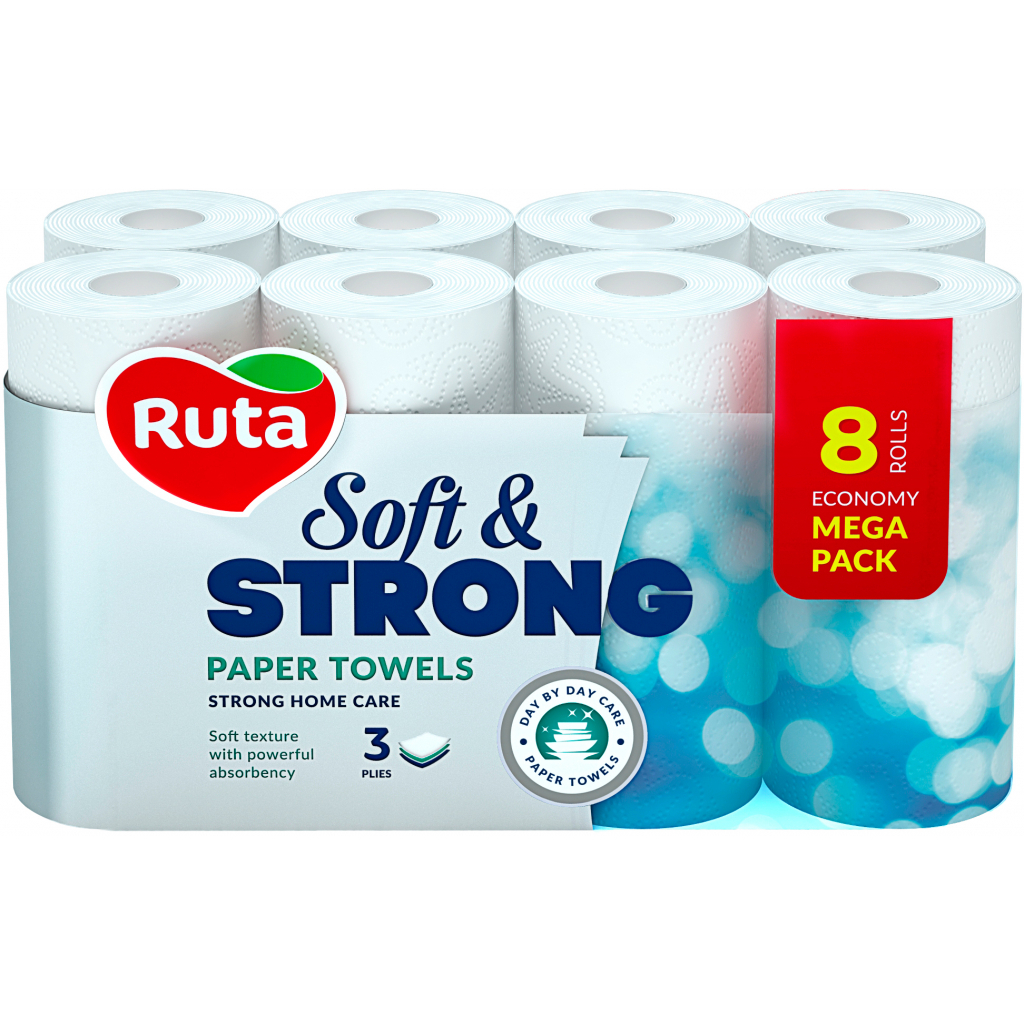 Бумажные полотенца Ruta Soft & Strong 3 слоя 8 рулонов (4820202891079)