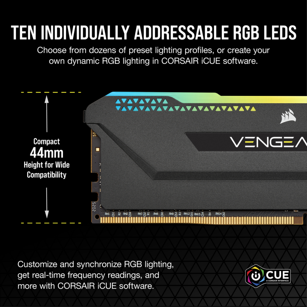 Модуль пам'яті для комп'ютера DDR4 16GB (2x8GB) 3200 MHz Vengeance RGB PRO Black Corsair (CMH16GX4M2E3200C16) зображення 3