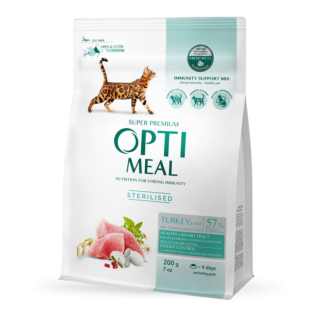 Сухий корм для кішок Optimeal для стерилізованих/кастрованих індичка та овес 200 г (4820215362399)