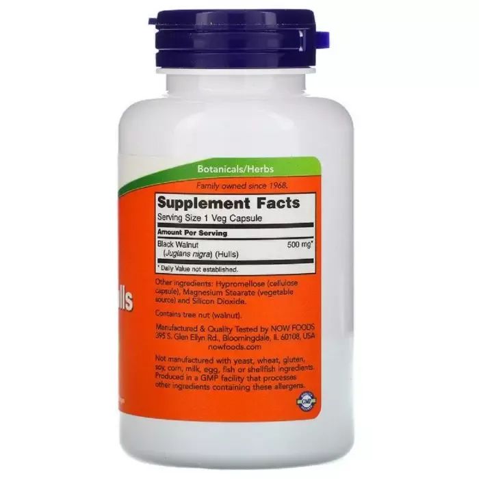 Трави Now Foods Чорний Горіх 500 мг, Black Walnut Hulls, 100 вегетаріанських (NOW-04606) зображення 2