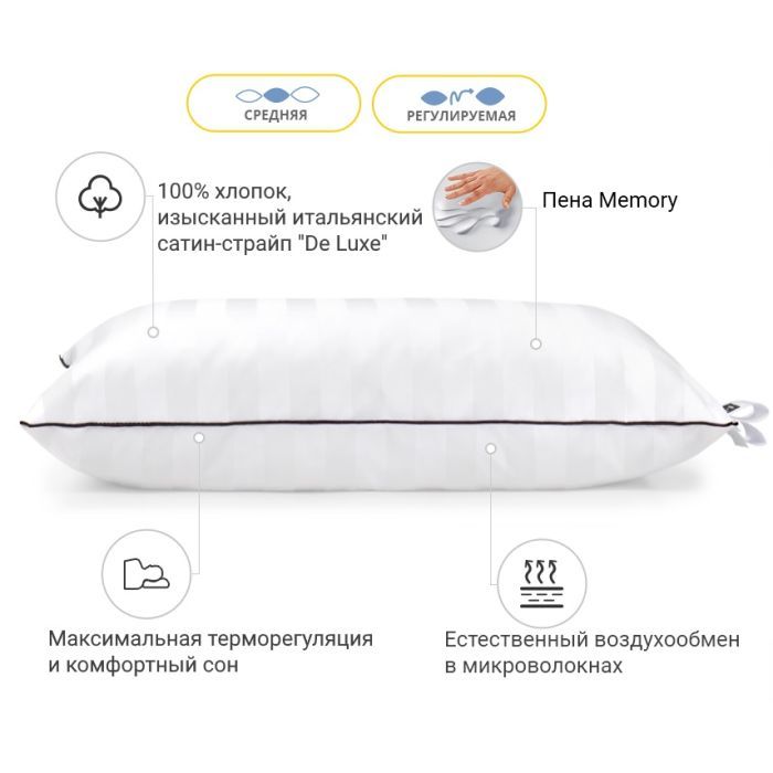 Подушка MirSon 1490 Royal Pearl Hand Made memory effekt Средняя 50х70 см (2200001540446) изображение 2