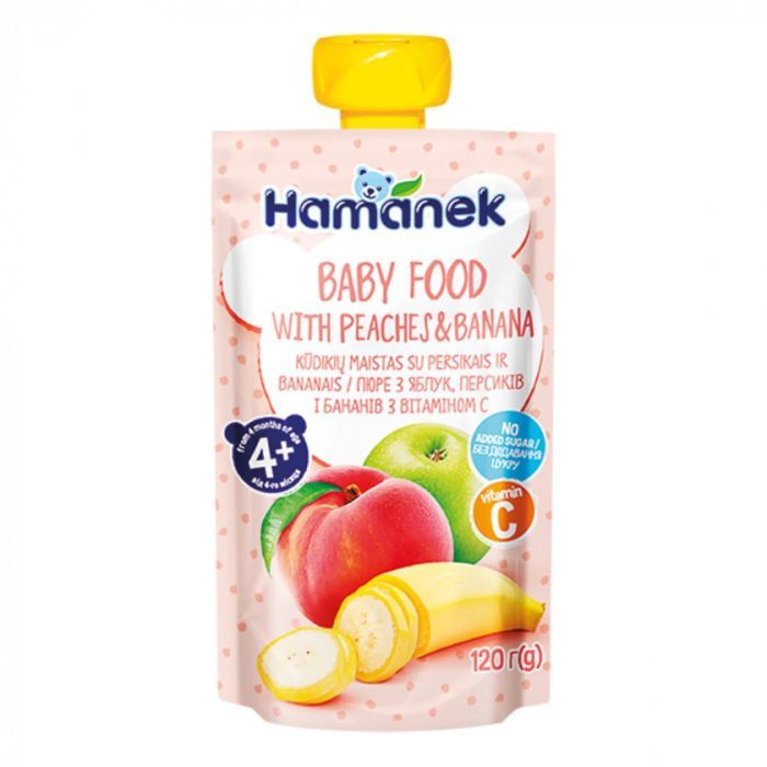 Детское пюре Hamanek Яблоко Персик Банан, 120 г (8595139783945)