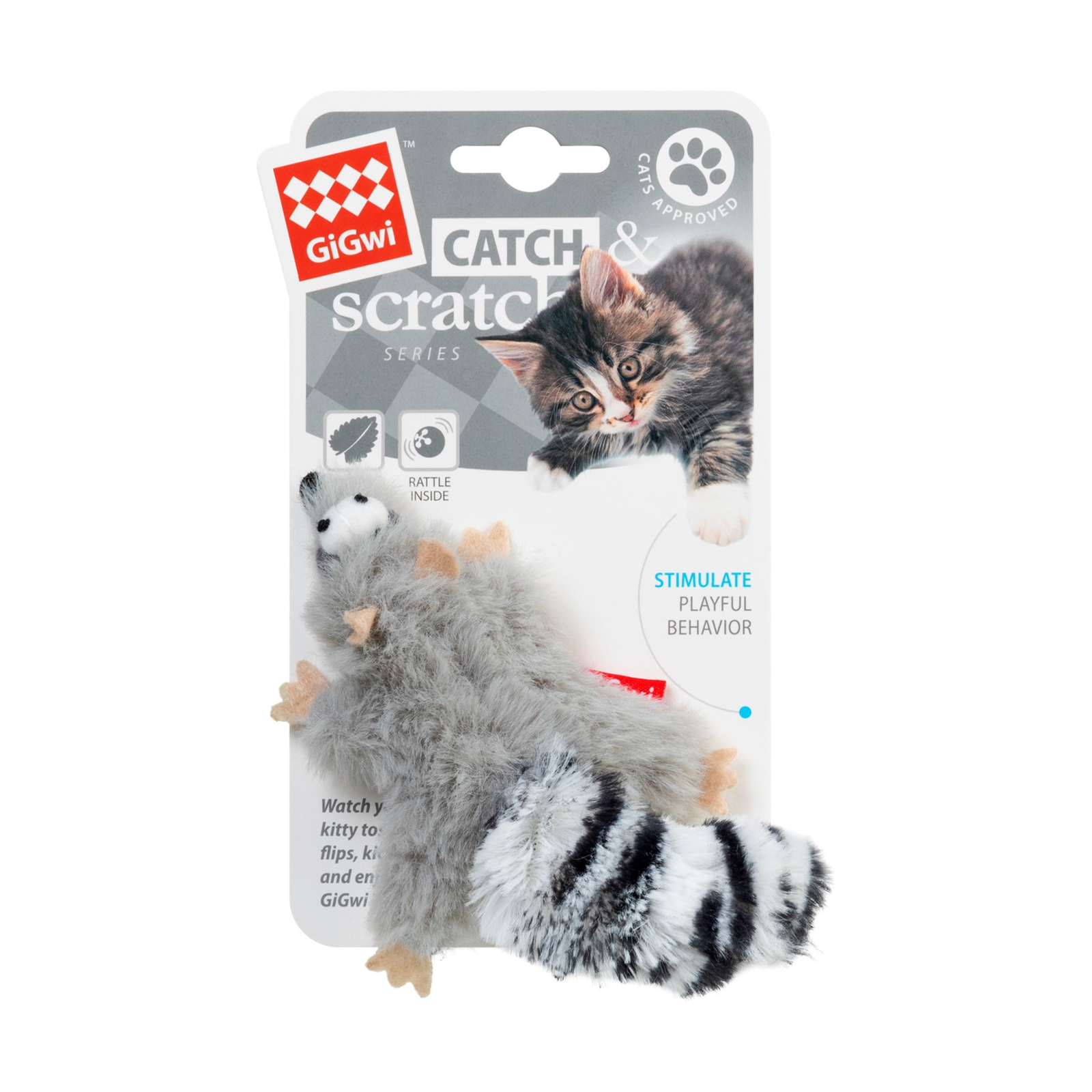 Іграшка для котів GiGwi Catch&scratch Єнот з котячою м'ятою 8 см (75019) зображення 2