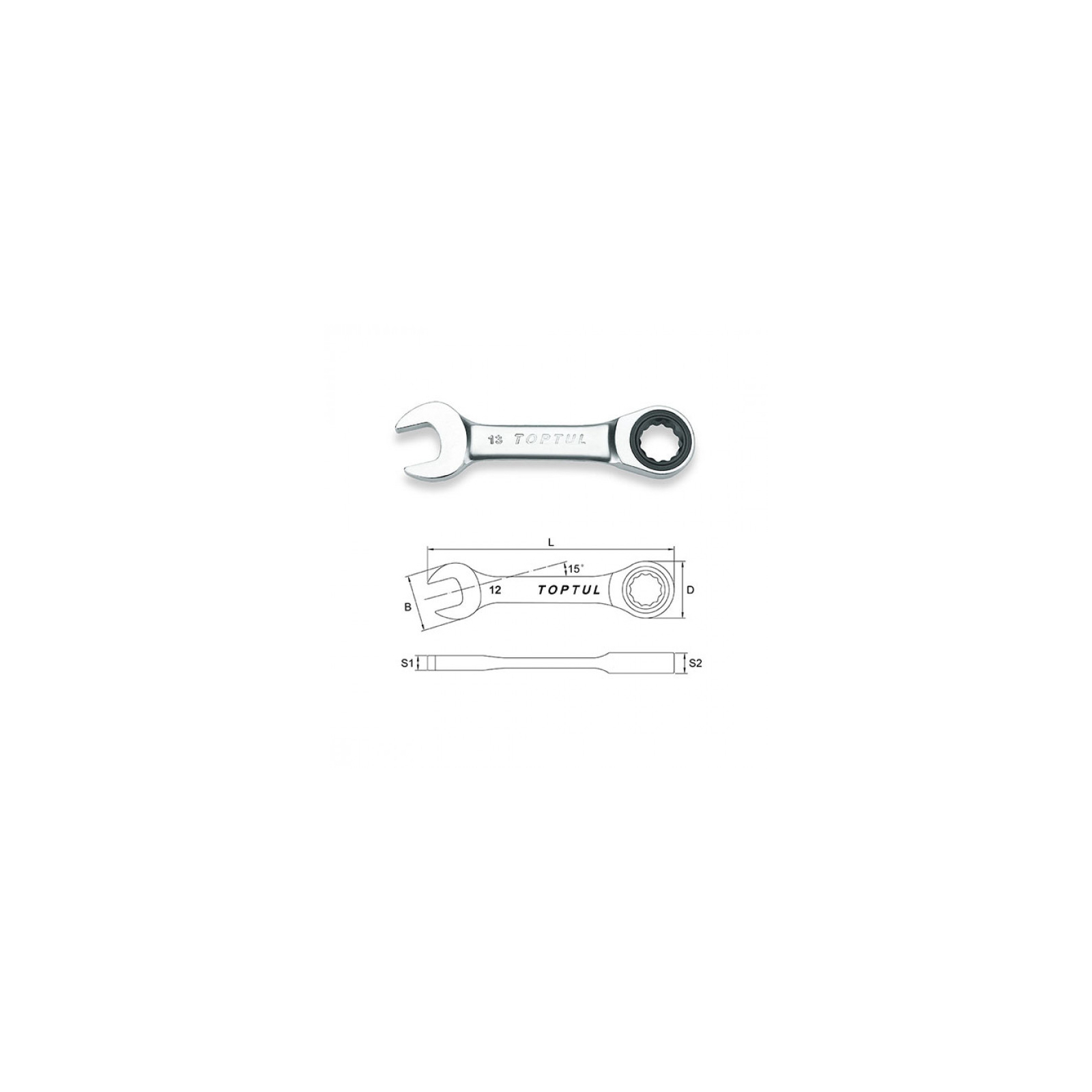 Ключ Toptul рожково-накидной с трещоткой укороченный 8мм (AOAB0808) изображение 2