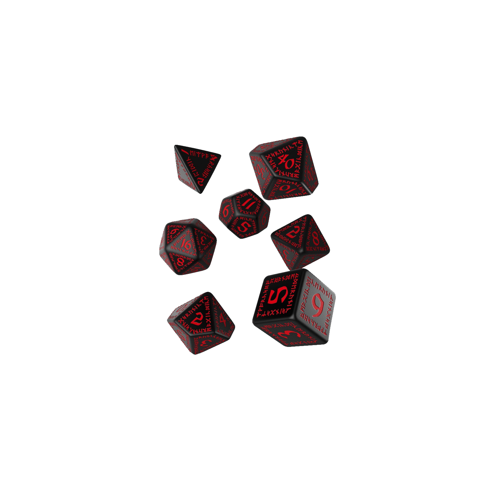 Набор кубиков для настольных игр Q-Workshop Runic Black red Dice Set (7 шт) (SRUN06)