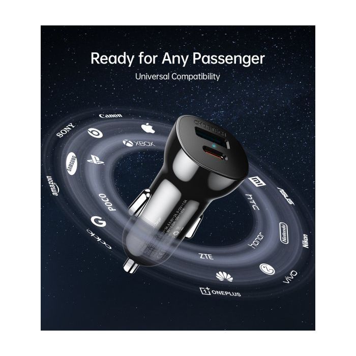 Зарядное устройство Choetech car USB-A/USB-C 20W QC3.0/PD black (TC0005-BK) изображение 3