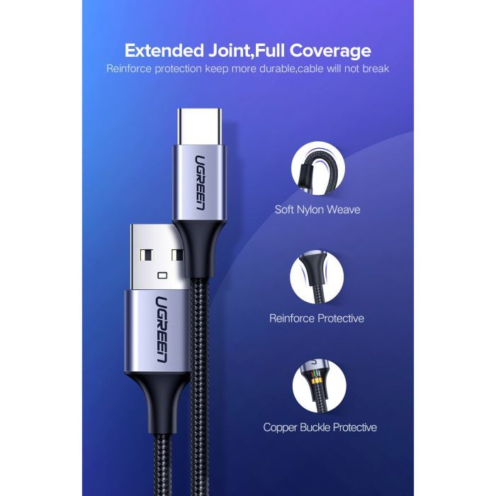 Дата кабель USB 2.0 AM to USB-C 1.5m US288 Aluminum Braid (Black) Ugreen (60127) изображение 5