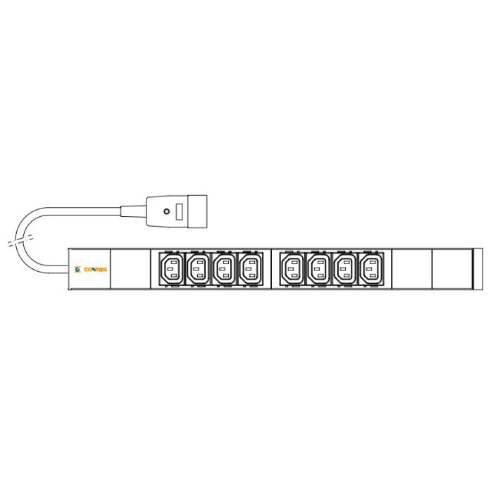 Силовой блок 19" 1U w/PDU 8 розеток IEC C13, вилка IEC320 C20, кабель 3м Conteg (IP-BA-C08C300016)