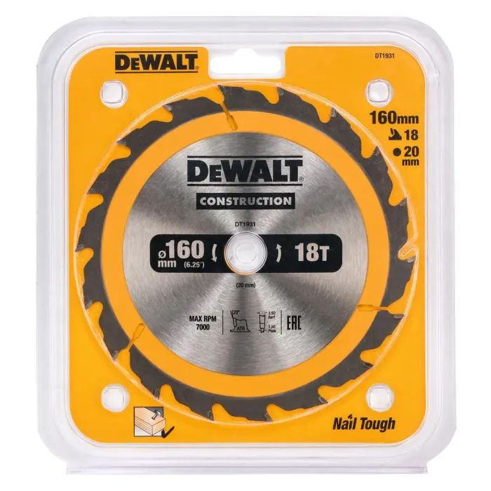 Диск пильный DeWALT СONSTRUCTION , 160 х 20 мм, 18 z, АВТ, 20 градусов (DT1931) изображение 2