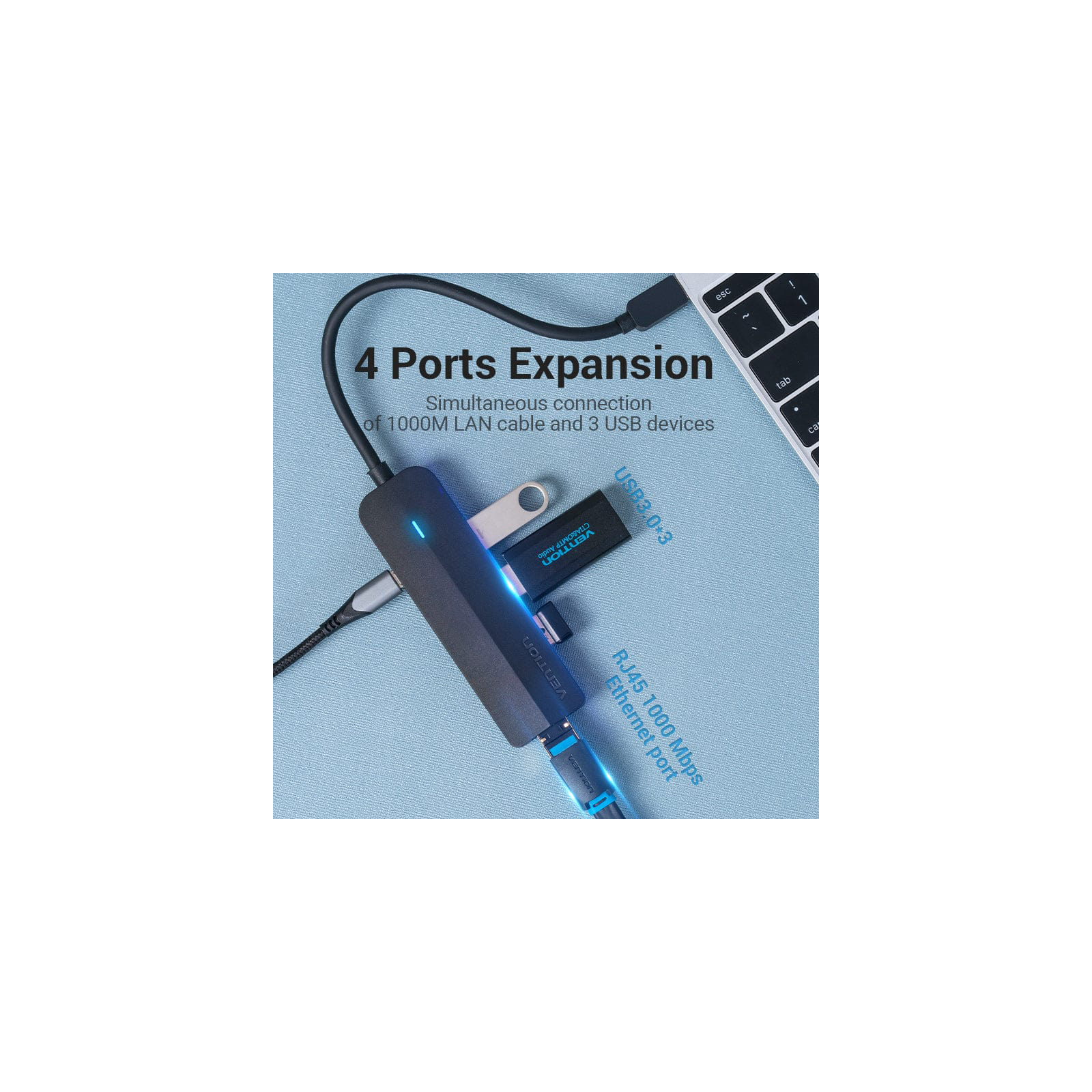 Концентратор Vention USB 3.1 Type-C to 3xUSB 3.0+MicroUSB+RJ45 100M Ethernet black (TGPBB) изображение 7