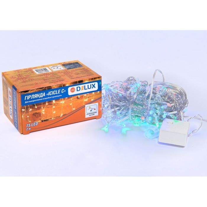 Гирлянда Delux ICICLE С 75LED 2х0.7 м мульти/прозрачный IP20 (90017985)